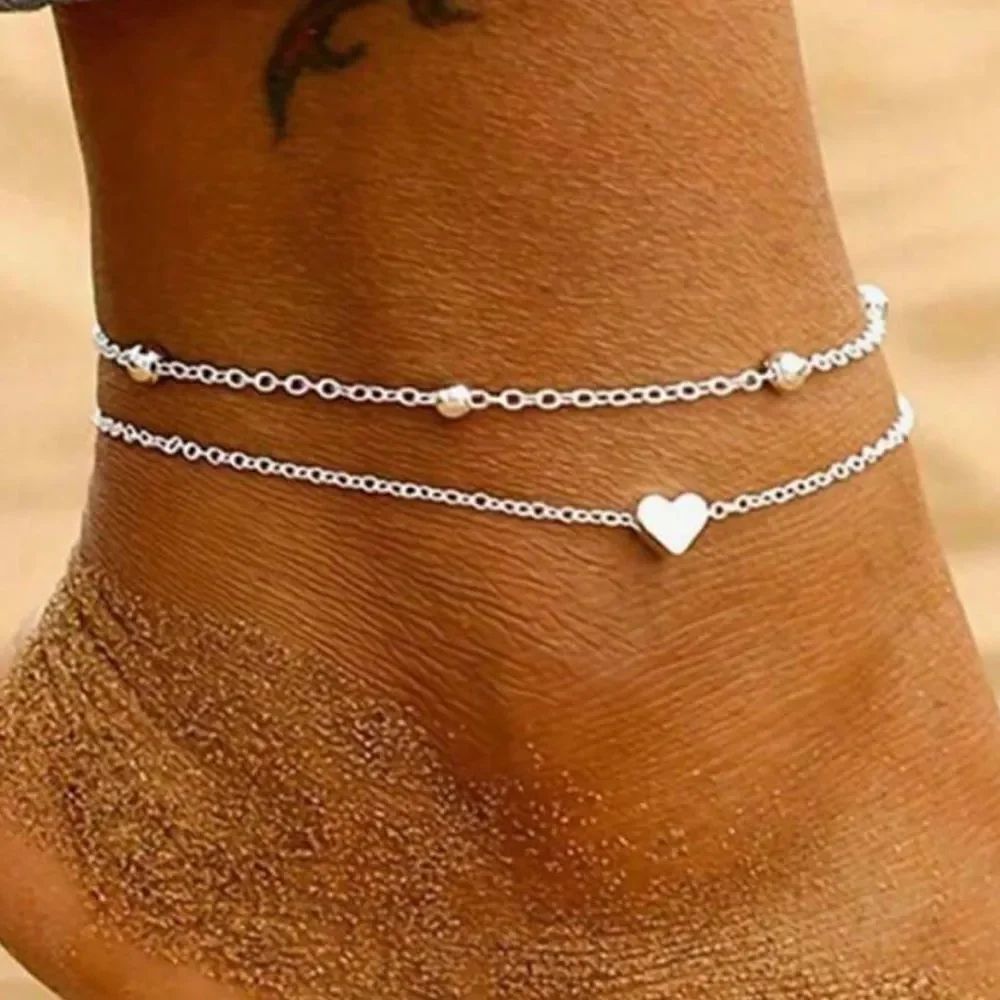 Silver Heart Anklet Bracelet A1383